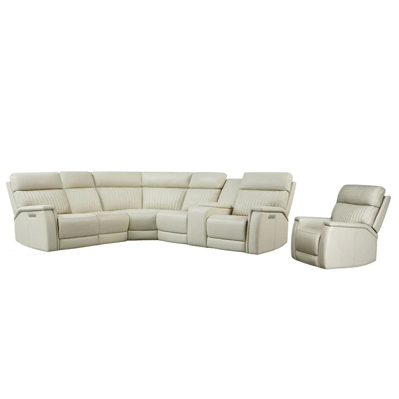 Ensemble Canapé Sectionnel Inclinable Électrique en Cuir Véritable 105 pouces de large avec Triple Motorisation Électrique, Console Unique, Ports USB et USB-C