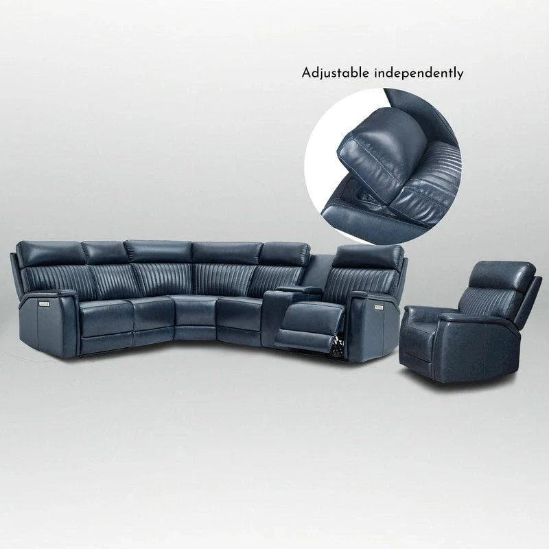 Ensemble Canapé Sectionnel Inclinable Électrique en Cuir Véritable 105 pouces de large avec Triple Motorisation Électrique, Console Unique, Ports USB et USB-C