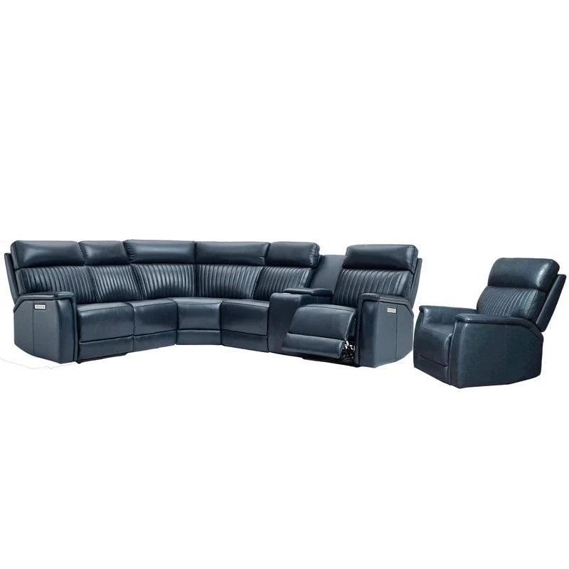 Ensemble Canapé Sectionnel Inclinable Électrique en Cuir Véritable 105 pouces de large avec Triple Motorisation Électrique, Console Unique, Ports USB et USB-C