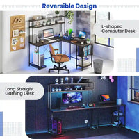 Bureau de jeu en L Costway avec bande LED, prises de courant et hutch - Voir détails