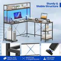 Bureau de jeu en L Costway avec bande LED, prises de courant et hutch - Voir détails