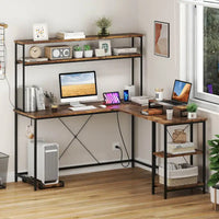Bureau de jeu en L Costway avec bande LED, prises de courant et hutch - Voir détails