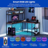 Bureau de jeu en L Costway avec bande LED, prises de courant et hutch - Voir détails