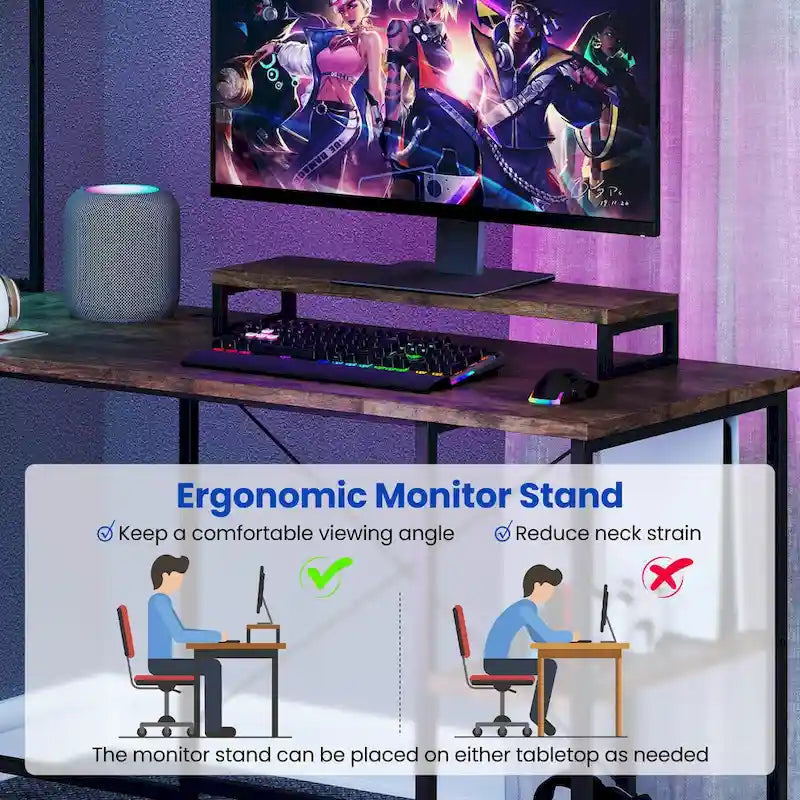Bureau de jeu en L Costway avec bande LED, prises de courant et hutch - Voir détails