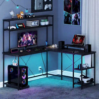 Bureau de jeu en L Costway avec bande LED, prises de courant et hutch - Voir détails