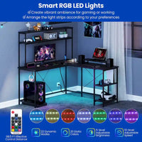 Bureau de jeu en L Costway avec bande LED, prises de courant et hutch - Voir détails