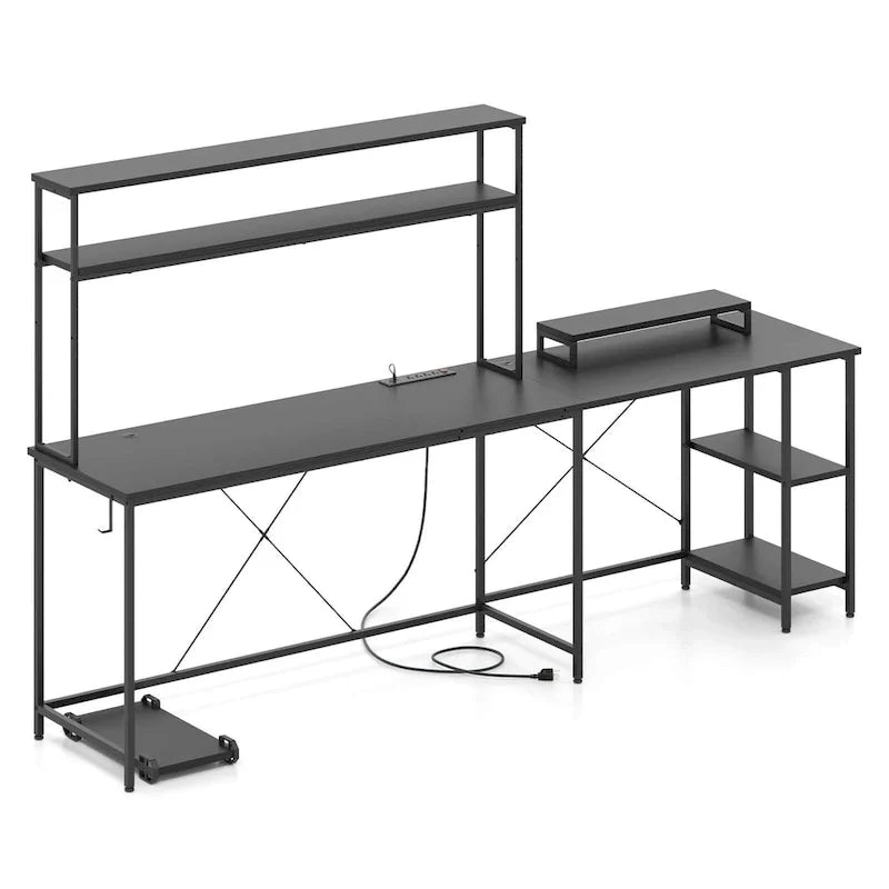Bureau de jeu en L Costway avec bande LED, prises de courant et hutch - Voir détails