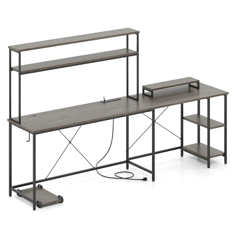 Bureau de jeu en L Costway avec bande LED, prises de courant et hutch - Voir détails
