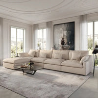 Canapé sectionnel modulable nuage avec ottoman, canapé sectionnel minimaliste en forme de L en mélange de lin pour salon, kaki