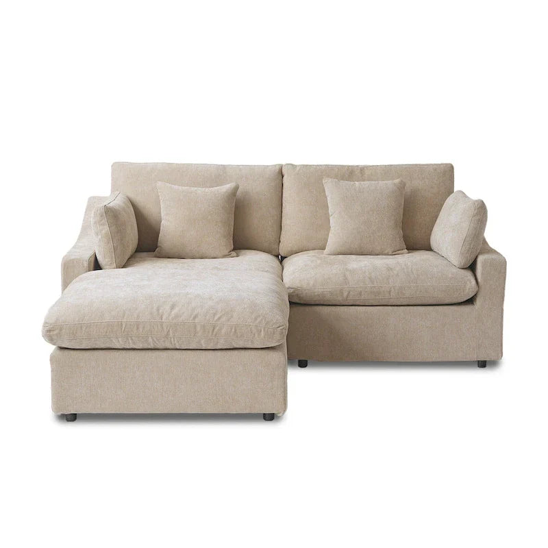 Canapé sectionnel modulable nuage avec ottoman, canapé sectionnel minimaliste en forme de L en mélange de lin pour salon, kaki