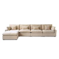 Canapé sectionnel modulable nuage avec ottoman, canapé sectionnel minimaliste en forme de L en mélange de lin pour salon, kaki