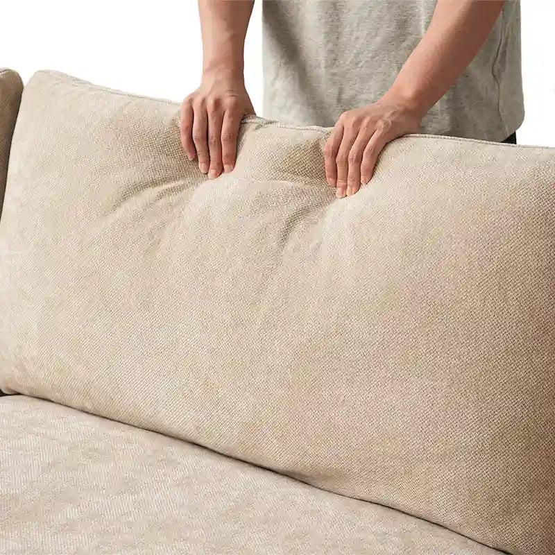 Canapé sectionnel modulable nuage avec ottoman, canapé sectionnel minimaliste en forme de L en mélange de lin pour salon, kaki