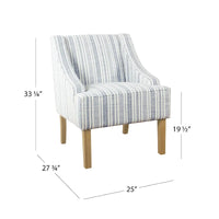 Yolu - Fauteuil d'appoint, imprimé rayé style farmhouse, polyester bleu et blanc