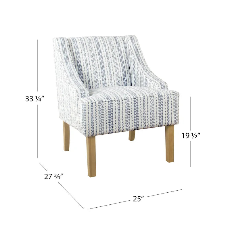 Yolu - Fauteuil d'appoint, imprimé rayé style farmhouse, polyester bleu et blanc