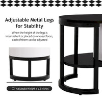 Meuble TV rétractable moderne noir et blanc avec 3 tiroirs et pieds métalliques réglables pour salon et chambre