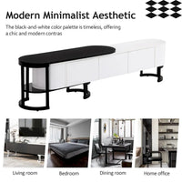 Meuble TV rétractable moderne noir et blanc avec 3 tiroirs et pieds métalliques réglables pour salon et chambre