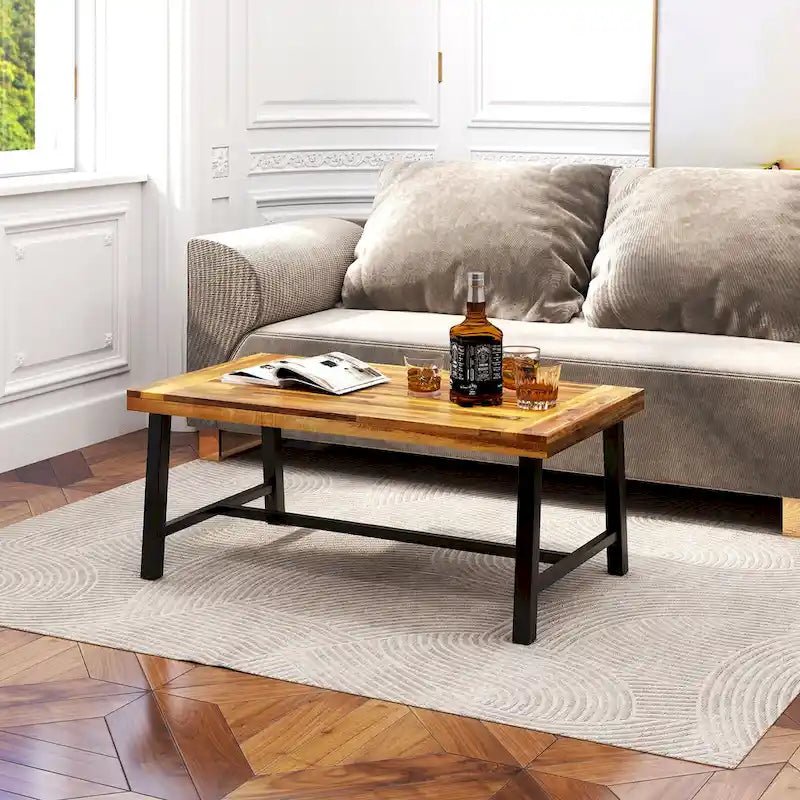 Table basse en bois d'acacia Gymax rectangulaire table centrale intérieure extérieure