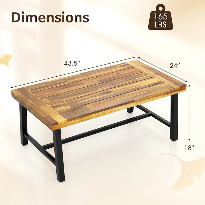 Table basse en bois d'acacia Gymax rectangulaire table centrale intérieure extérieure