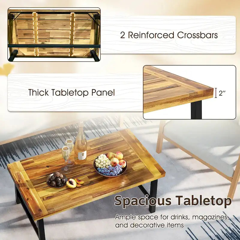 Table basse en bois d'acacia Gymax rectangulaire table centrale intérieure extérieure