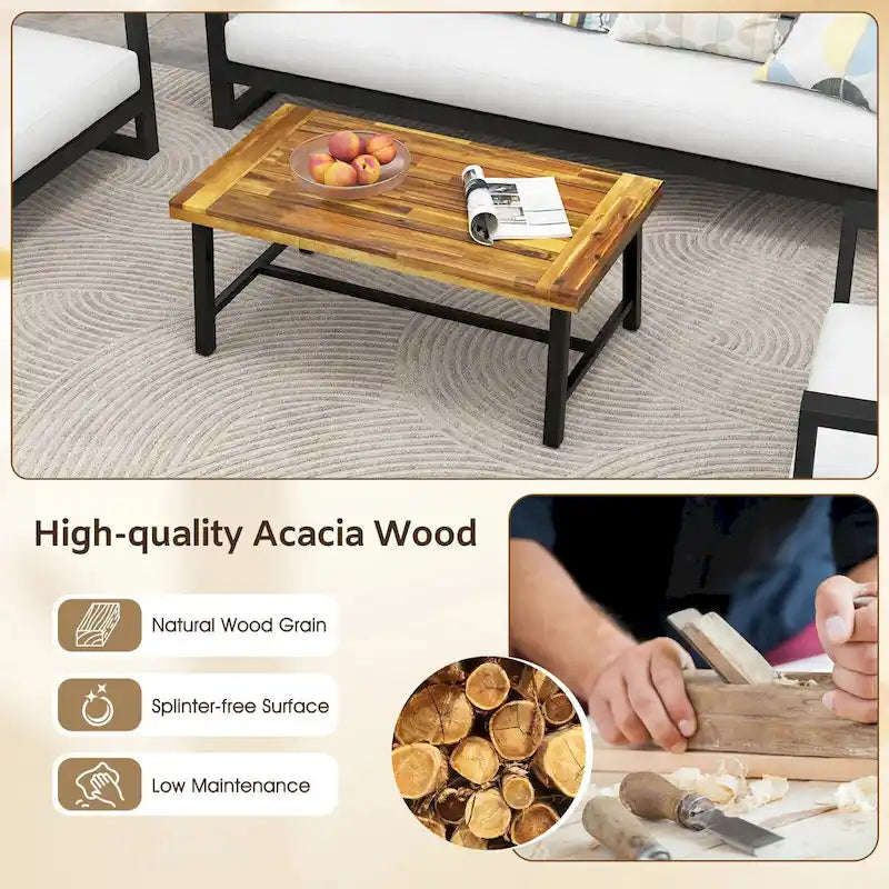 Table basse en bois d'acacia Gymax rectangulaire table centrale intérieure extérieure