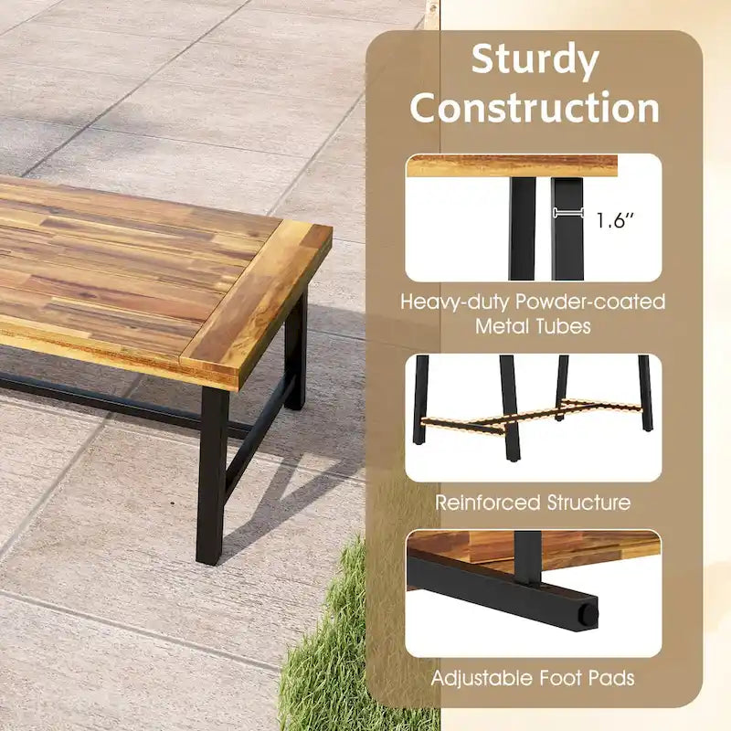 Table basse en bois d'acacia Gymax rectangulaire table centrale intérieure extérieure