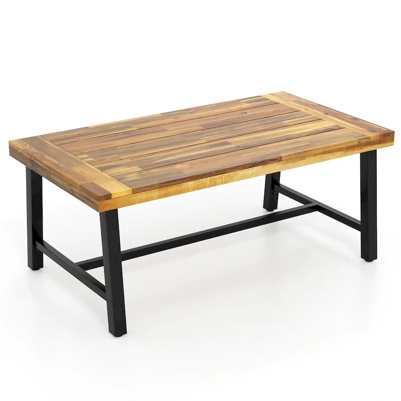 Table basse en bois d'acacia Gymax rectangulaire table centrale intérieure extérieure