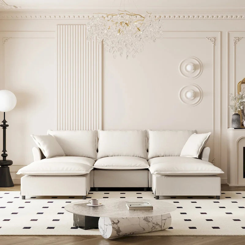 Ensemble canapé nuage en forme de U canapé sectionnel en chenille avec ottoman, coussins