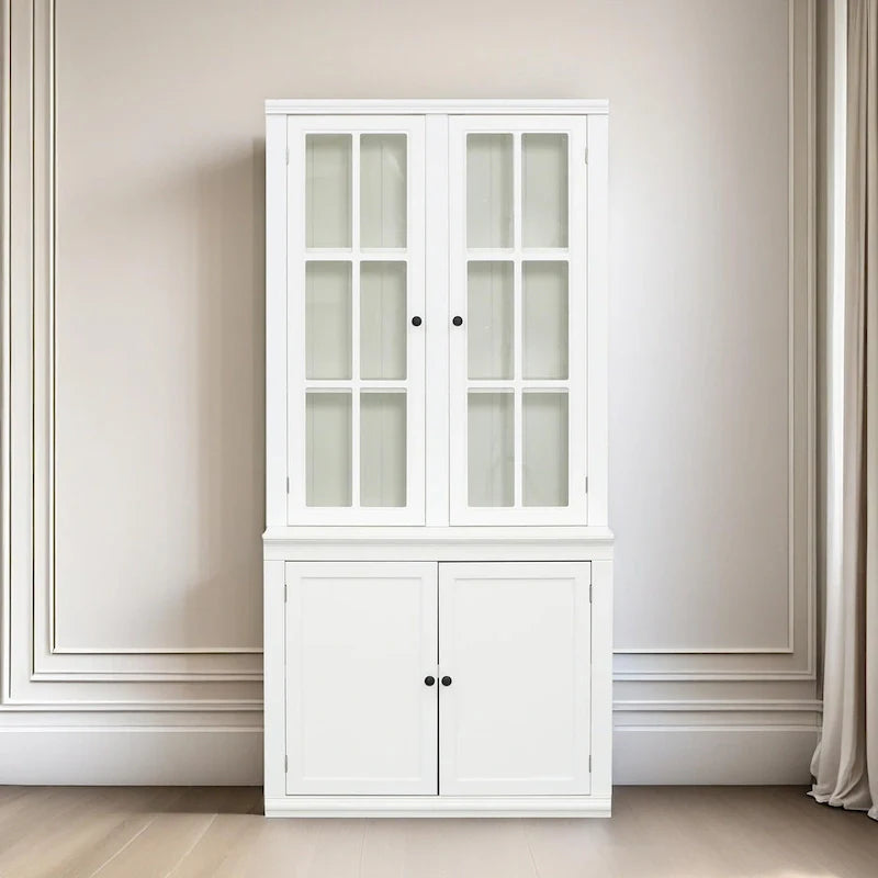 Vitrine haute de 75,25 po avec portes vitrées doubles, bahut de style traditionnel