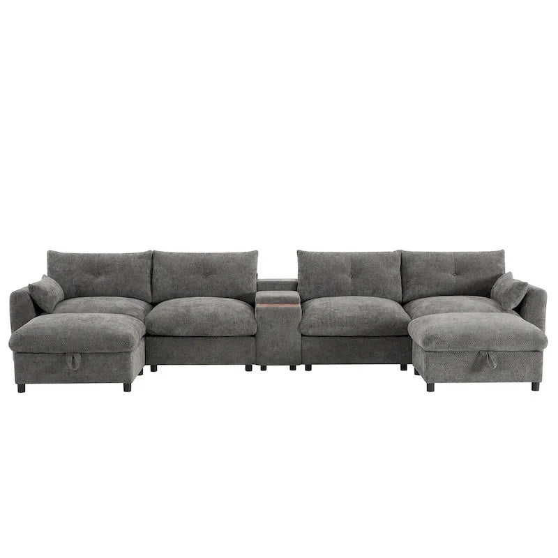 Canapé sectionnel modulable en forme de U 142 avec ottomans de rangement et console