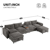 Canapé sectionnel modulable en forme de U 142 avec ottomans de rangement et console