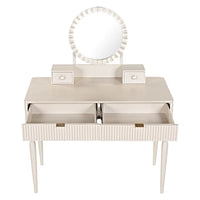 Coiffeuse de luxe avec miroir rond, hauteur réglable, ensemble coiffeuse élégant, 4 tiroirs et tabouret