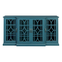 Meuble TV moderne bleu sarcelle 62 po avec grand plateau et 6 tablettes