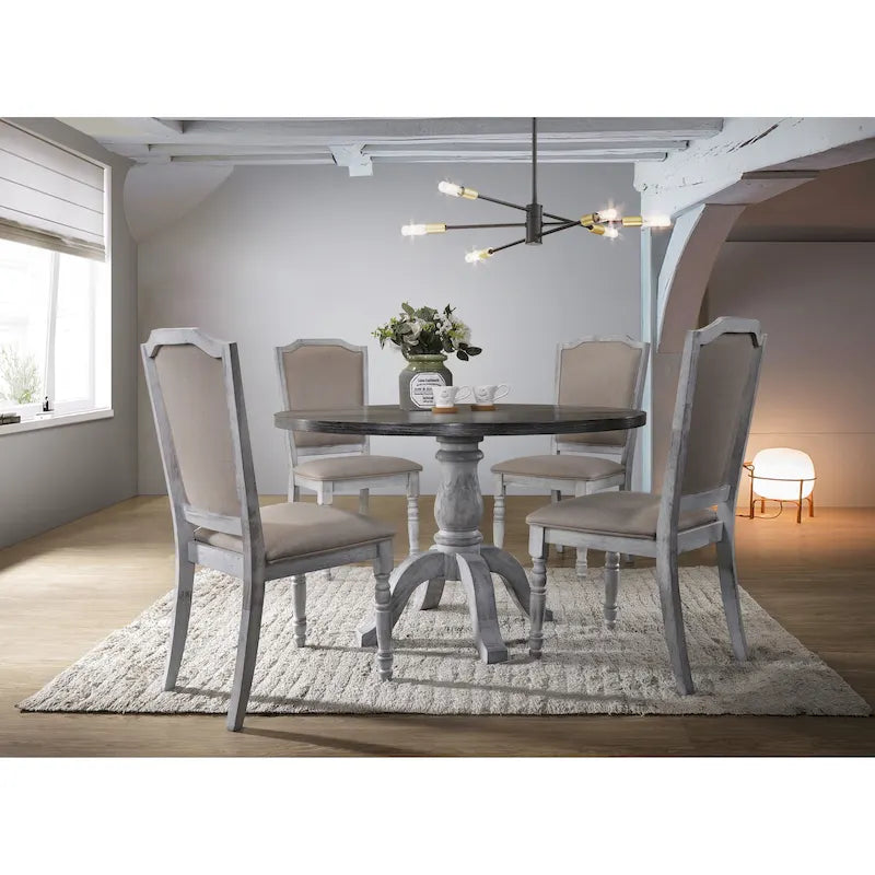 Ensemble de salle à manger vintage 5 pièces avec table ronde à piédestal & chaises