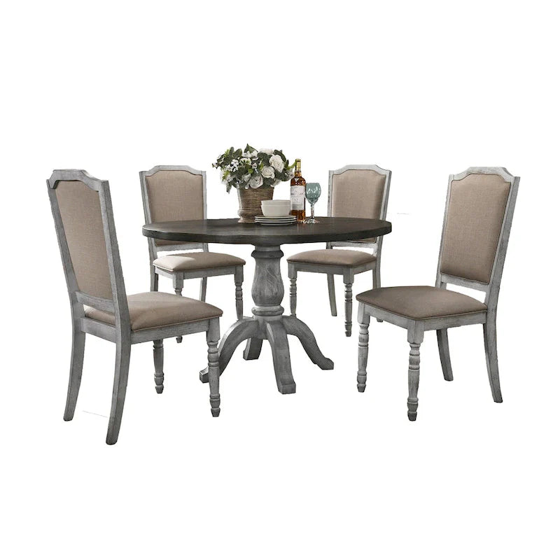 Ensemble de salle à manger vintage 5 pièces avec table ronde à piédestal & chaises