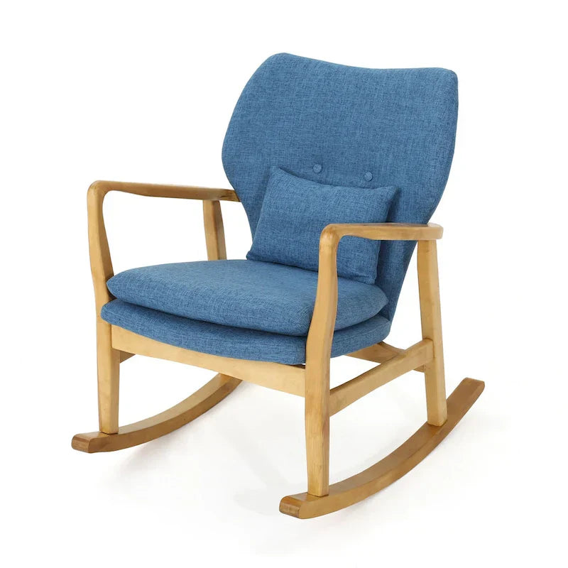 Fauteuil à bascule en bois massif avec coussin en lin et fabrication artisanale haut de gamme
