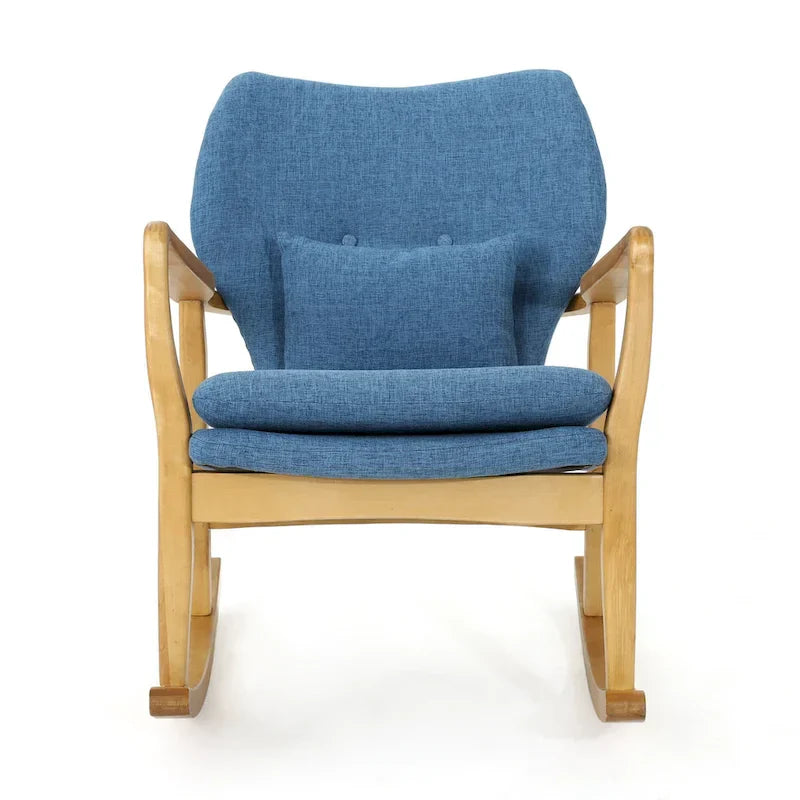 Fauteuil à bascule en bois massif avec coussin en lin et fabrication artisanale haut de gamme