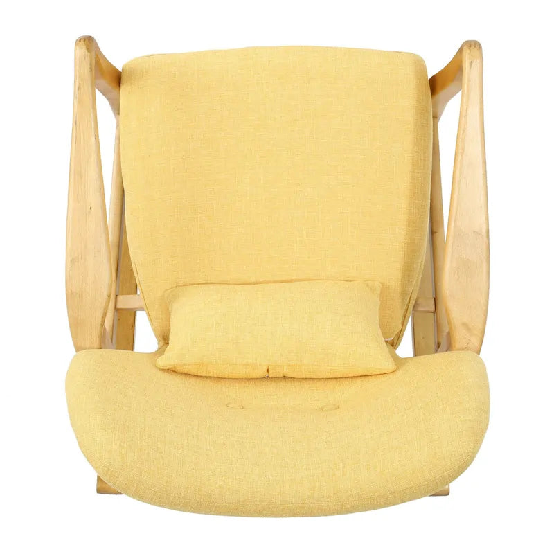 Fauteuil à bascule en bois massif avec coussin en lin et fabrication artisanale haut de gamme