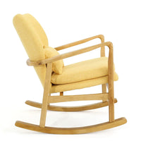 Fauteuil à bascule en bois massif avec coussin en lin et fabrication artisanale haut de gamme