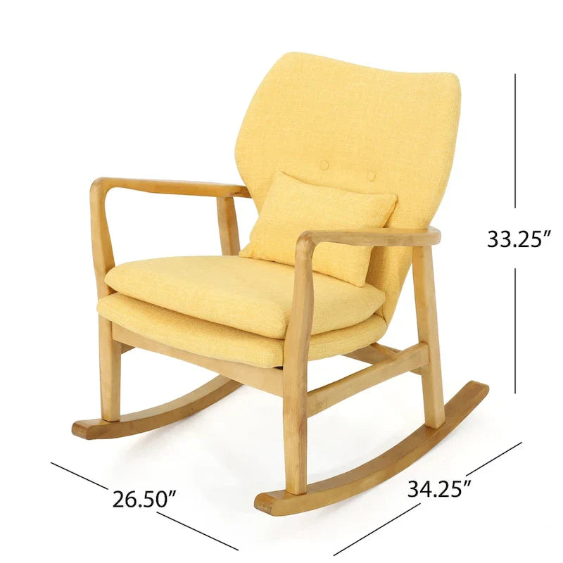 Fauteuil à bascule en bois massif avec coussin en lin et fabrication artisanale haut de gamme