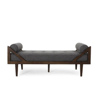 Chaise longue capitonnée moderne 65 en charbon de bois avec design en bois courbé et coussins décoratifs cylindriques
