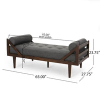 Chaise longue capitonnée moderne 65 en charbon de bois avec design en bois courbé et coussins décoratifs cylindriques