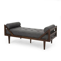 Chaise longue capitonnée moderne 65 en charbon de bois avec design en bois courbé et coussins décoratifs cylindriques