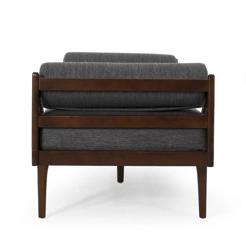 Méridienne capitonnée à boutons moderne anthracite 65 po avec design en bois cintré et coussins d'accent roulés