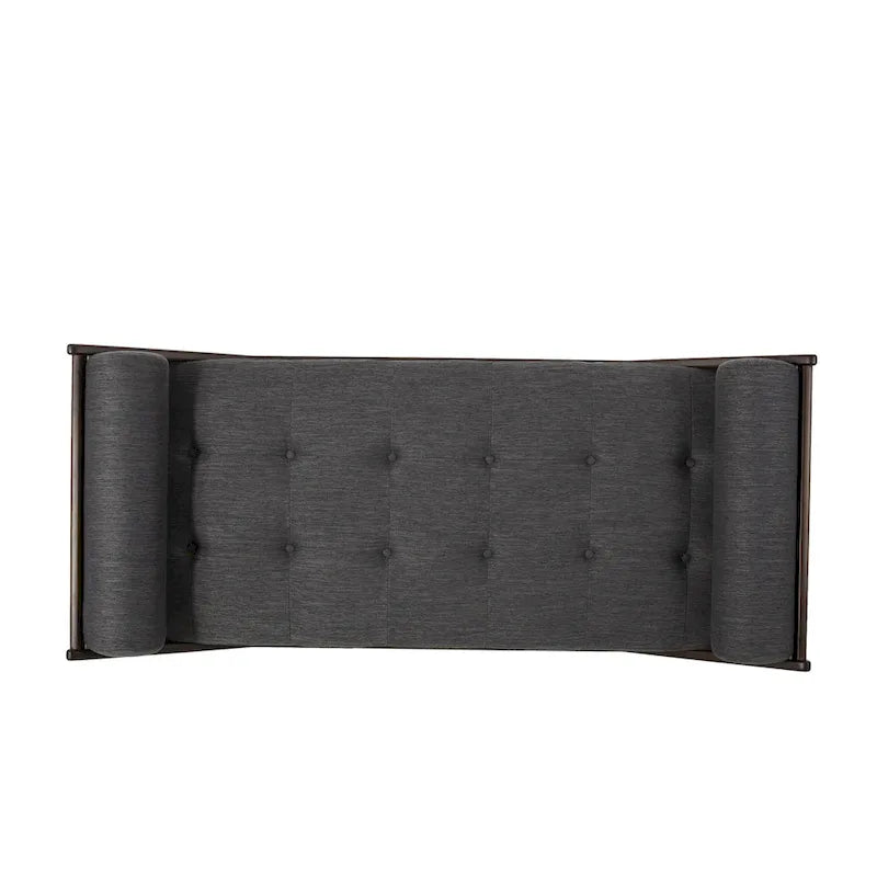 Méridienne capitonnée à boutons moderne anthracite 65 po avec design en bois cintré et coussins d'accent roulés