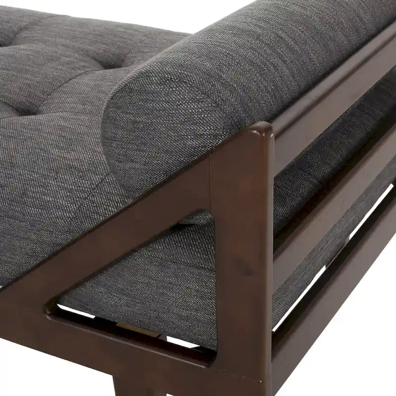 Méridienne capitonnée à boutons moderne anthracite 65 po avec design en bois cintré et coussins d'accent roulés