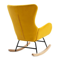 Fauteuil à bascule jaune moderne à dossier haut rembourré 33.1, pieds en bois d'hévéa et structure métallique