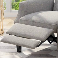 Fauteuil inclinable à pousser à dossier oreilles mid-century en tissu gris avec repose-pieds et dossier capitonné à boutons