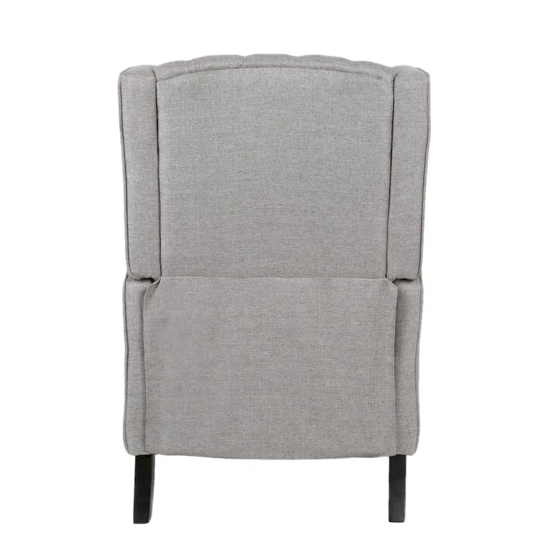 Fauteuil inclinable à pousser à dossier oreilles mid-century en tissu gris avec repose-pieds et dossier capitonné à boutons