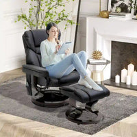 Ensemble de fauteuil inclinable manuel pivotant 360 en similicuir noir avec ottoman, 10 points de massage par vibration, poche latérale