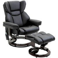 Ensemble de fauteuil inclinable manuel pivotant 360 en similicuir noir avec ottoman, 10 points de massage par vibration, poche latérale